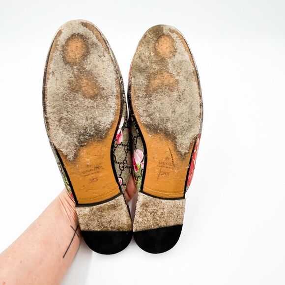 Gucci Princetown Pink Bloom Supreme GG Horsebit Mules Slippers Canvas Loafers - Picture 10 of 12
